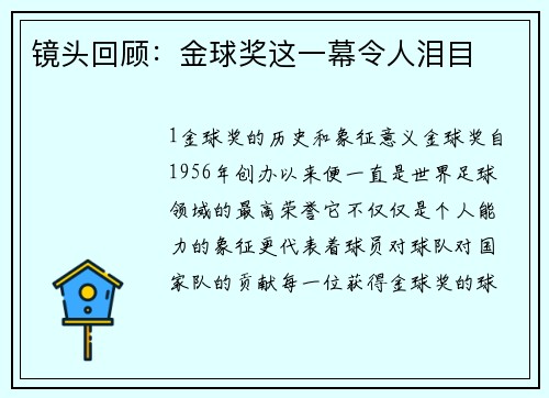 镜头回顾：金球奖这一幕令人泪目